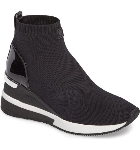 michael michael kors skyler soft knit high-top wedge sneakers|skyler wedge bootie socks.